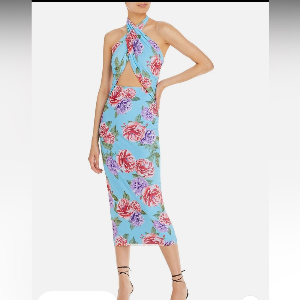 AFRM Light Blue Floral Cross Halter Dress